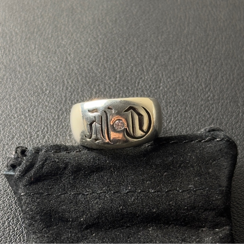 Chrome Hearts Seal Stamp Silver Pave Ring Size 9.5 12.8g